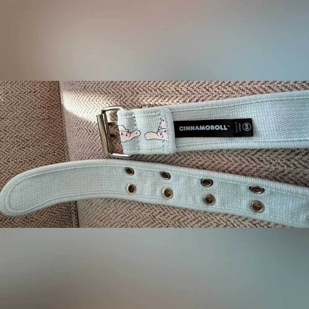 CINNAMOROLL Light Blue and White Canvas Belt with Silver Holes Size Small